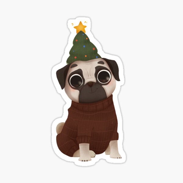 Carlino navidad perro - Pug dog cute Pegatina