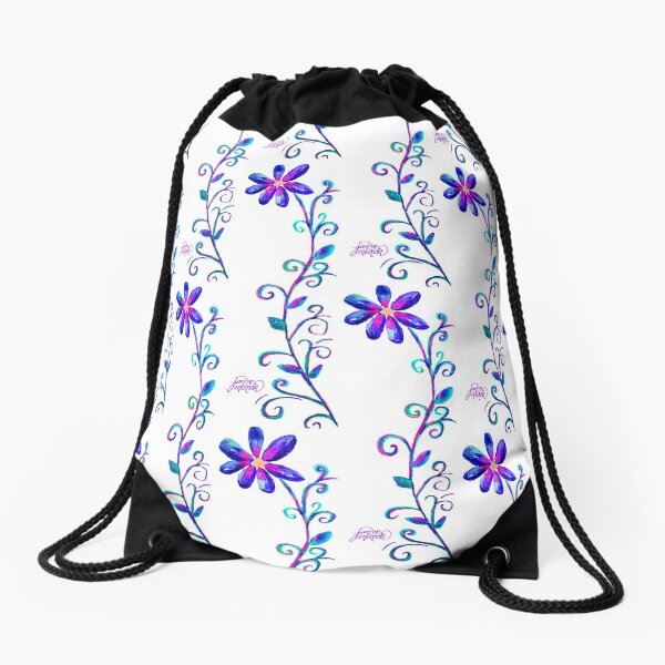 Tall Purple Flower Drawstring Bag
