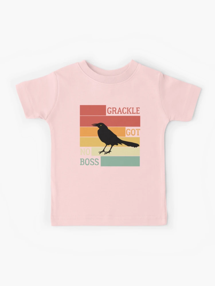 grackle got no boss AUSTIN WEIRD BIRD Kids T-Shirt