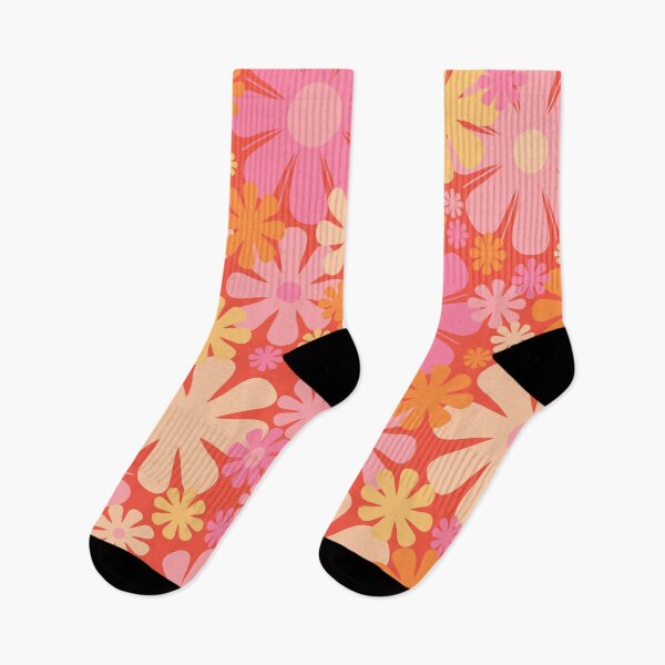 Item preview, Retro Flowers 60s 70s Aesthetic Floral Pattern Pink Orange Apricot Yellow designed and sold by kierkegaard.