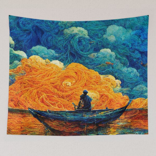 Item preview, African fisherman on the sea painted in the Vincent van Gogh style designed and sold by GambiJoop.