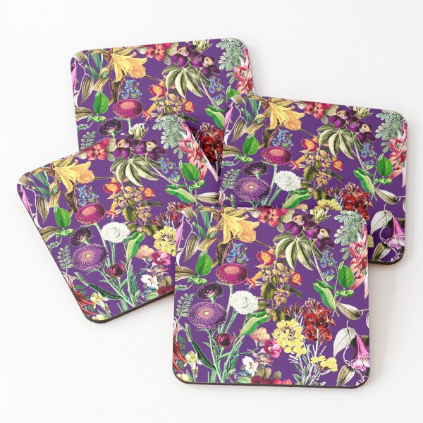 Artikelvorschau, Elegante exotische Blumen und Blätter Himmel, Blätter und Blumen tropischen Muster, botanische Illustration, dunkel lila florale Illustration entworfen und verkauft von ZeinabTaha.