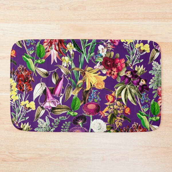 Item preview, Elegant Exotic flowers and leaves heaven, leaves and flowers tropical pattern, botanical illustration, dark purple floral illustration  designed and sold by ZeinabTaha.