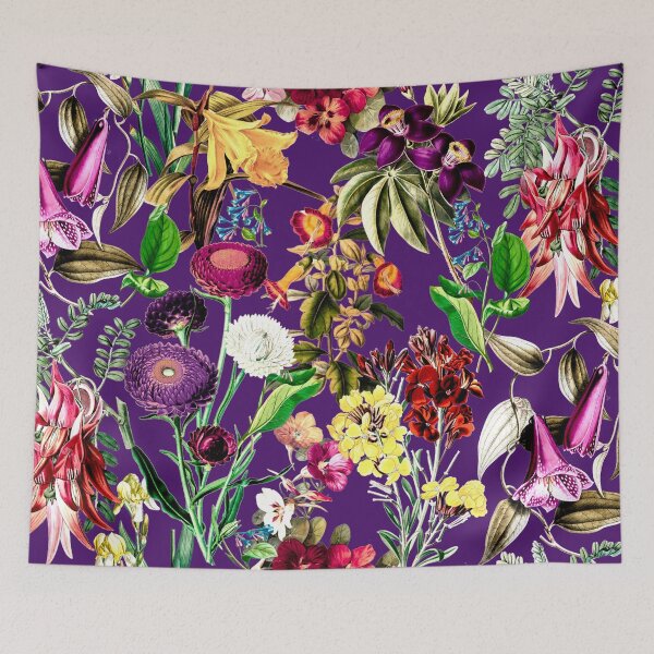 Artikelvorschau, Elegante exotische Blumen und Blätter Himmel, Blätter und Blumen tropischen Muster, botanische Illustration, dunkel lila florale Illustration entworfen und verkauft von ZeinabTaha.