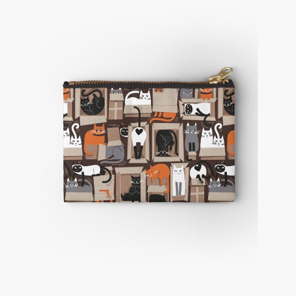 Item preview, Purfect feline architecture // dark oak brown background cute cats in cardboard boxes designed and sold by SelmaCardoso.