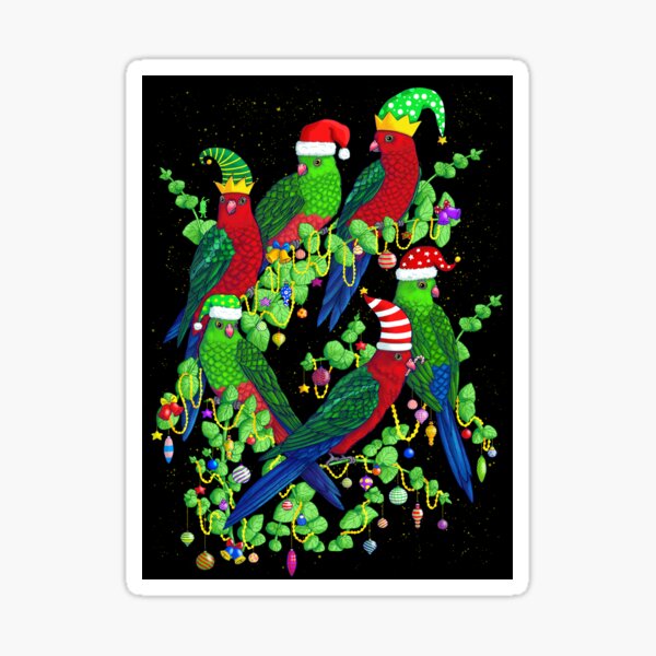 Australian King Parrots Christmas Hats Sticker