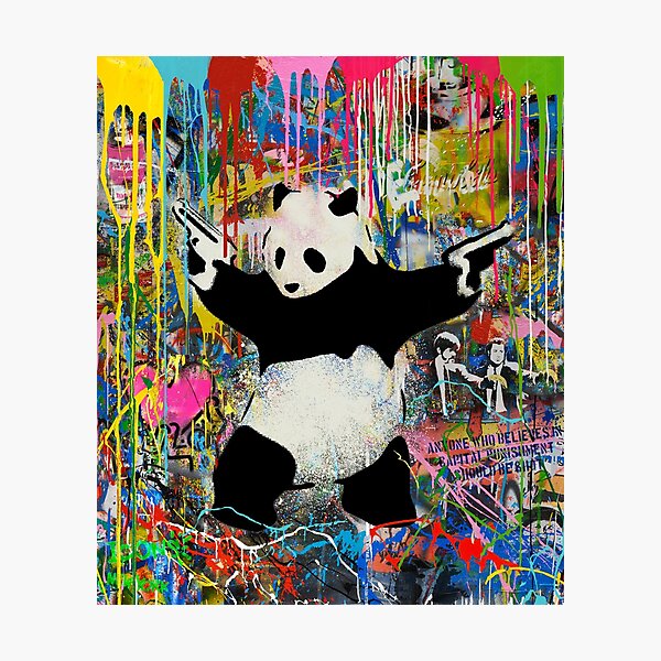 Panda With Guns Stick Em Up - Pop Street Art Banksy Photographic Print