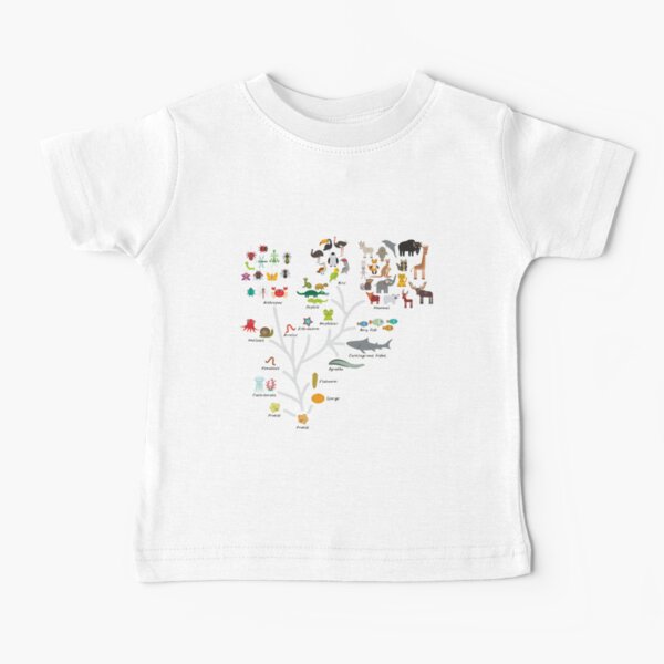 Evolution in biology, scheme evolution of animals isolated on white background. children's education, science. Evolution scale from unicellular organism to mammals. Baby T-Shirt