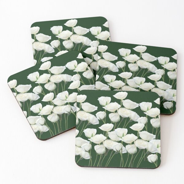 Item preview, White roses on green background designed and sold by Tervezek.