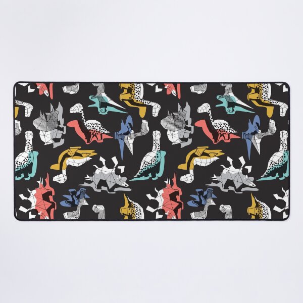 Item preview, Geometric Dinos // non directional design black background multicoloured dinosaurs shadows designed and sold by SelmaCardoso.