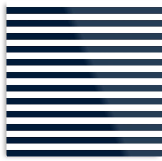 "Navy Blue And White Nautical Horizontal Stripes Pattern" Metal Prints