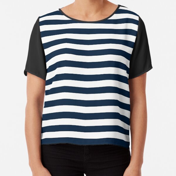 Women's Navy and White Horizontal Striped V-neck T-shirt, Navy and