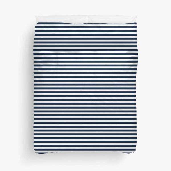 Navy Blue And White Nautical Horizontal Stripes Pattern Duvet Cover