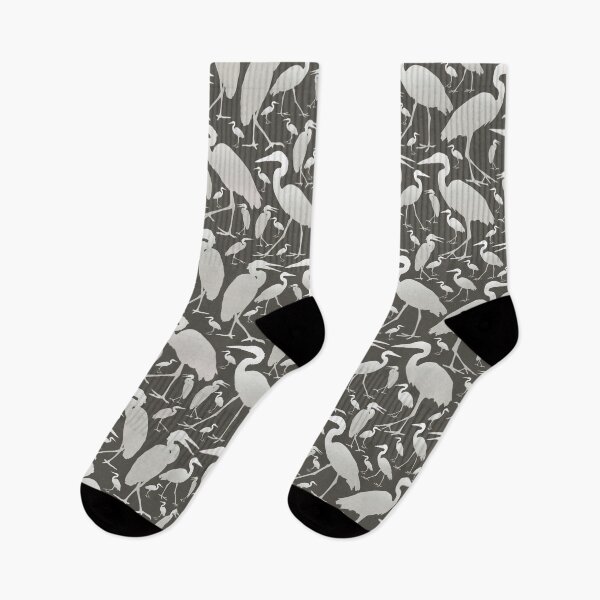 Item preview, Blue Heron Silver on Dark Soft Grey Green Half-Drop Repeat designed and sold by Art in My Loft.