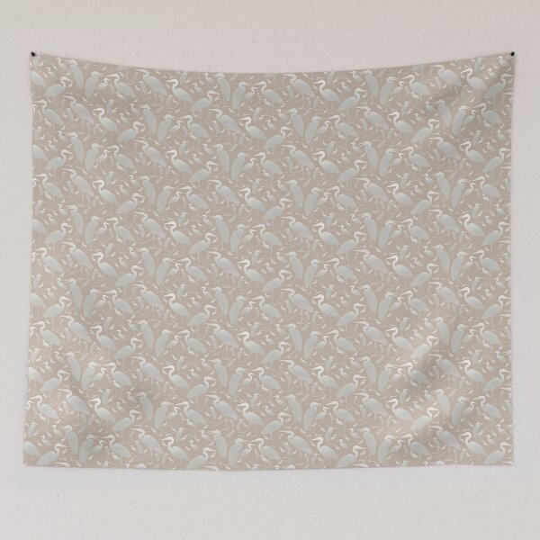 Item preview, Blue Heron Silver on Tan Half-Drop Repeat designed and sold by Art in My Loft.