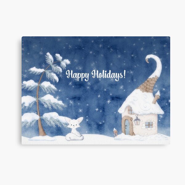 Happy Holidays With The Cute Arctic Fox Canvas Print