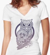 CELTIC OWL Women's Fitted V-Neck T-Shirt