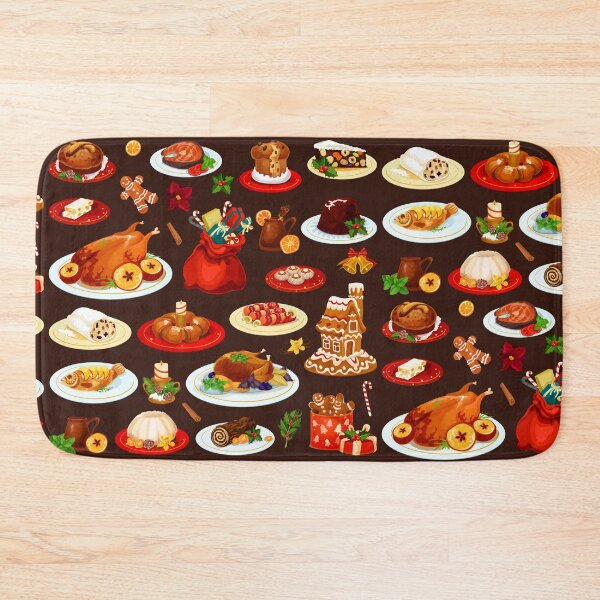 Item preview, Assorted Christmas Food - Roast Turkey, Panettone, Pudding, Gingerbread House, Cookies, Log Cake and More designed and sold by Alicia Chee.