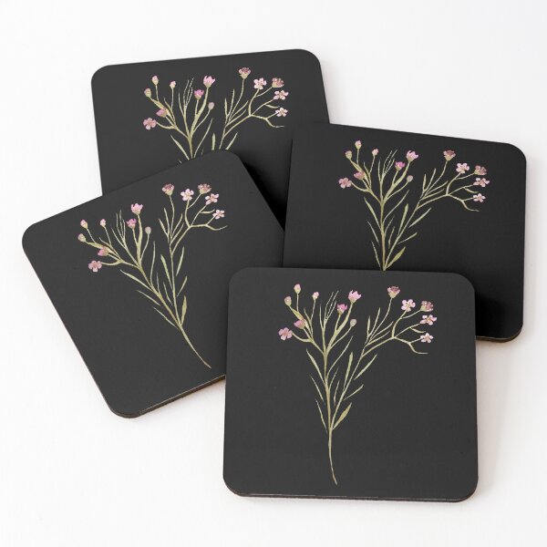 Item preview, Watercolor flower branch illustration on black background  designed and sold by Yana Mustafina | Boho Soulful Designs.