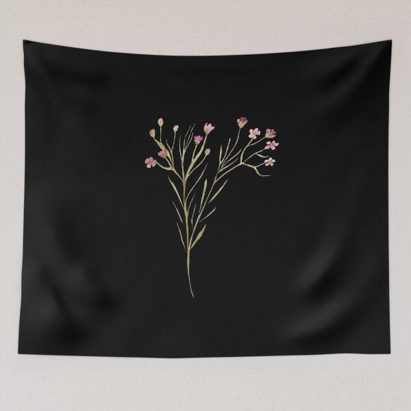 Item preview, Watercolor flower branch illustration on black background  designed and sold by Yana Mustafina | Boho Soulful Designs.