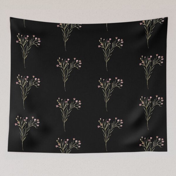 Item preview, Seamless black pattern flower branch watercolor illustration designed and sold by Yana Mustafina | Boho Soulful Designs.