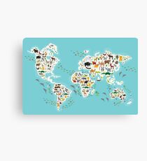 Cartoon animal world map for children Canvas Print