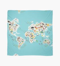 Cartoon animal world map for children Scarf