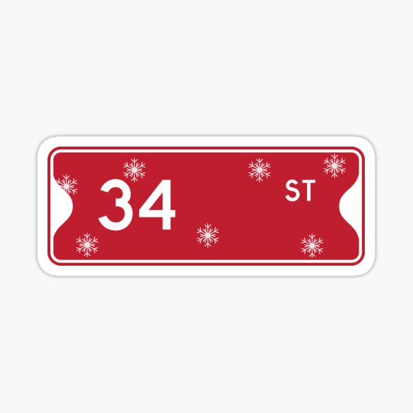 34th Street (Red and White, Snowflake Variant) Sticker