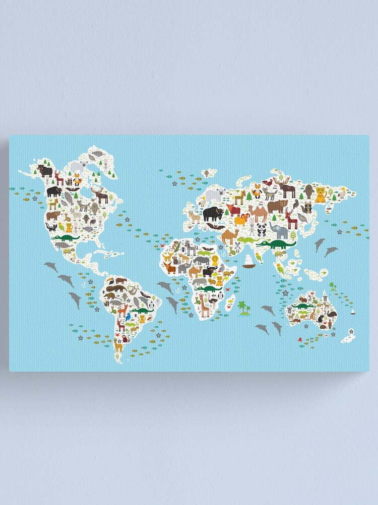 " animal world map " Canvas Print by EkaterinaP Redbubble