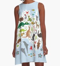 Australische Tierkarte und -ozean A-Linien Kleid
