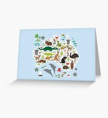 Australian animal map and ocean Greeting Card
