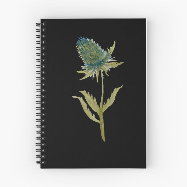 Item preview, Watercolor flower thistle illustration on black background  designed and sold by Yana Mustafina | Boho Soulful Designs.