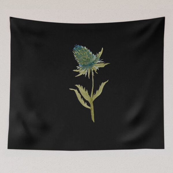 Item preview, Watercolor flower thistle illustration on black background  designed and sold by Yana Mustafina | Boho Soulful Designs.