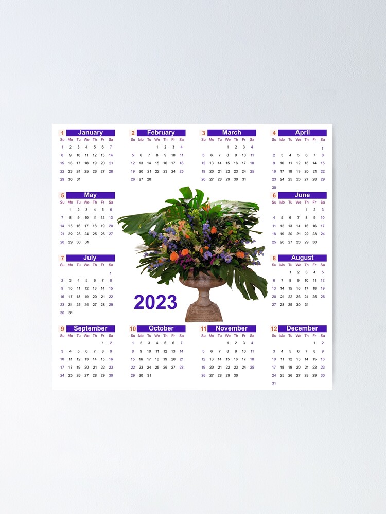 "Calendar 2023 Flowers in a Stone Vase One Page" Poster for