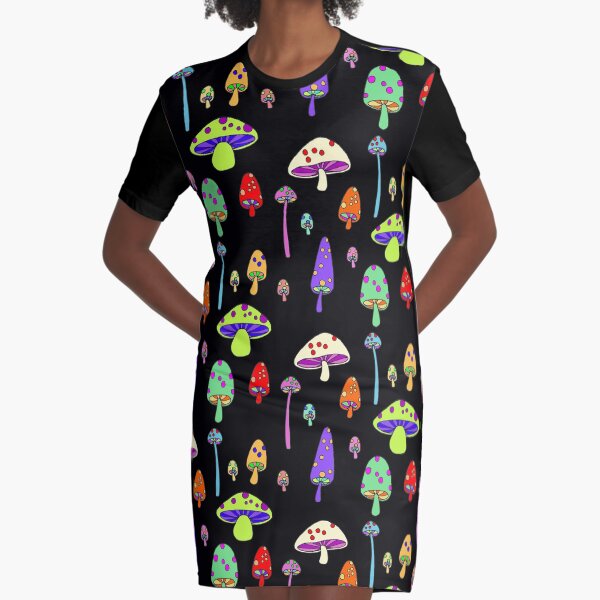 Technicolor Mushrooms Graphic T-Shirt Dress