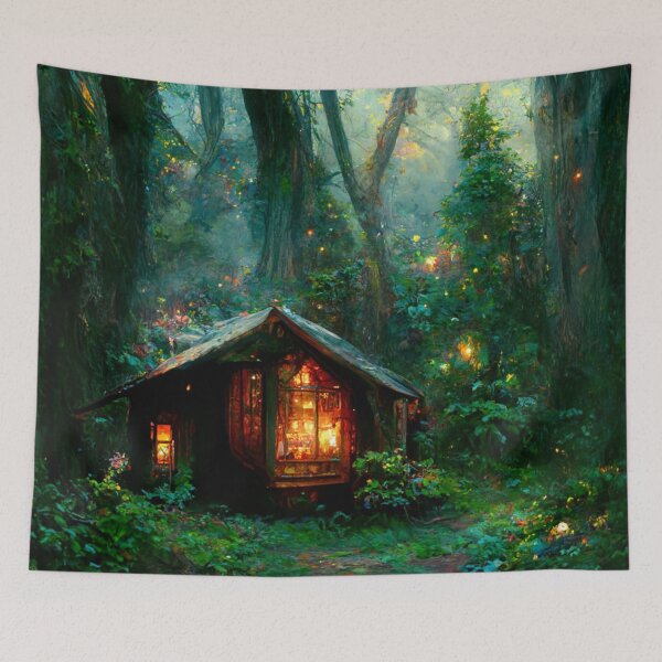 Item preview, Forest cabin with fairytale magic - Fantasy dream designed and sold by Monkyra.