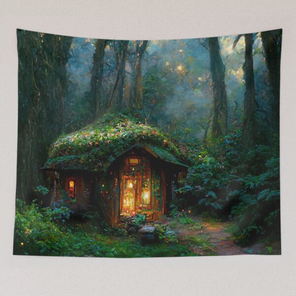Item preview, Forest cabin with fairytale magic - Fantasy dream designed and sold by Monkyra.
