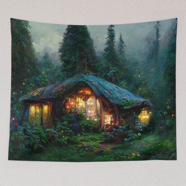Item preview, Forest cabin with fairytale magic - Fantasy dream designed and sold by Monkyra.