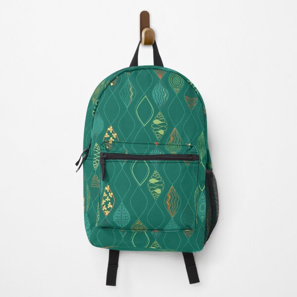 Item preview, Wavy lines, rhombuses and ornaments on emerald green designed and sold by Line2Rhyme.