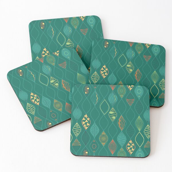 Item preview, Wavy lines, rhombuses and ornaments on emerald green designed and sold by Line2Rhyme.