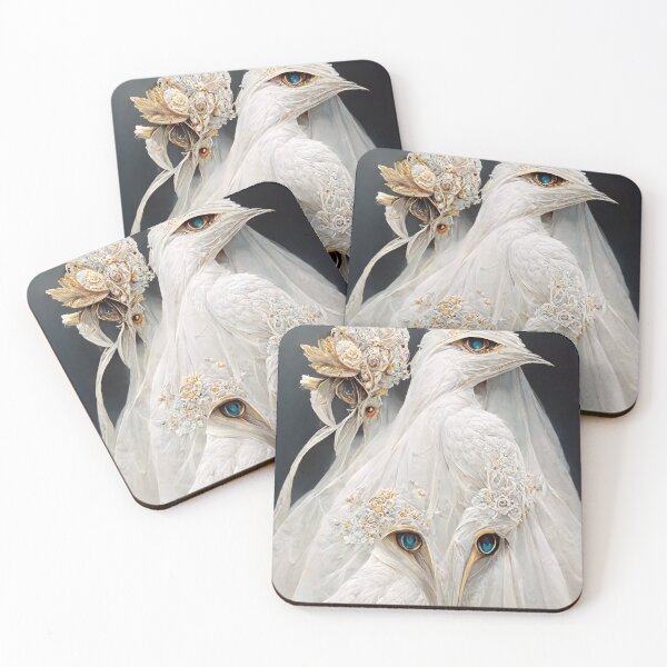 Item preview, White lacy birds with blue eyes designed and sold by GorinART.