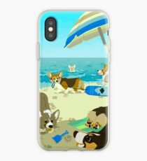 Vinilo o funda para iPhone Cachorros en la playa de Corgi