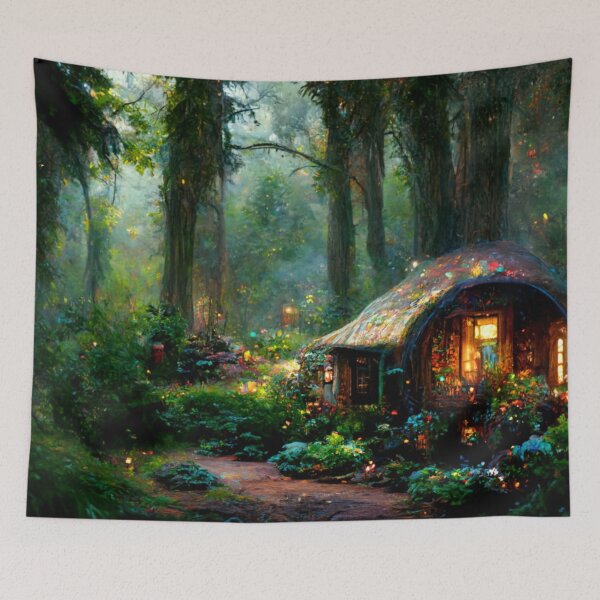 Item preview, Forest cabin with fairytale magic - Fantasy dream designed and sold by Monkyra.