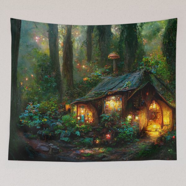 Item preview, Forest cabin with fairytale magic - Fantasy dream designed and sold by Monkyra.