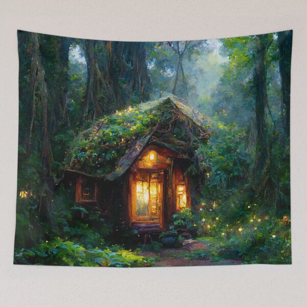 Item preview, Forest cabin with fairytale magic - Fantasy dream designed and sold by Monkyra.