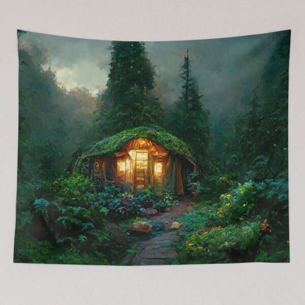 Item preview, Forest cabin with fairytale magic - Fantasy dream designed and sold by Monkyra.