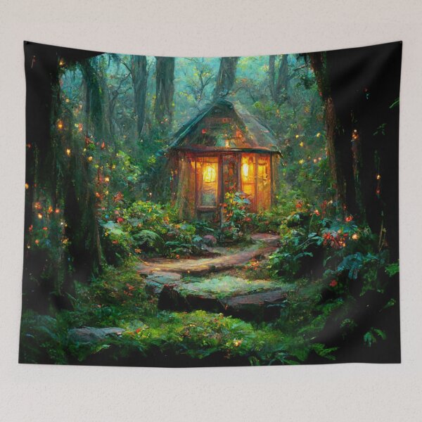 Item preview, Forest cabin with fairytale magic - Fantasy dream designed and sold by Monkyra.