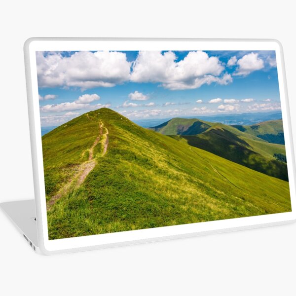 path through grassy meadow on hillside in summer Laptop Skin