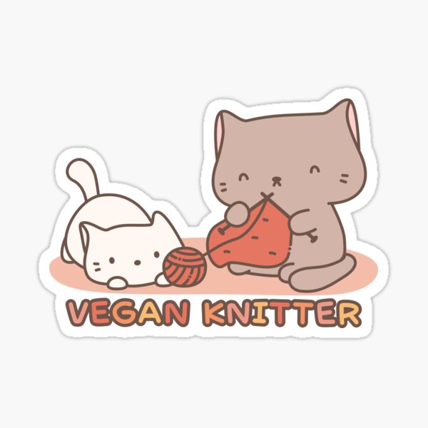 Cute Vegan Knitter Cats - Kawaii Sticker