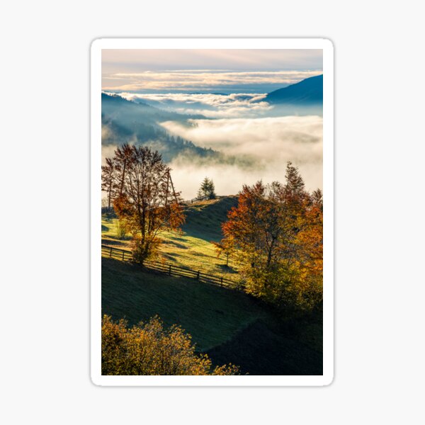 gorgeous countryside with rising fog in valley Sticker
